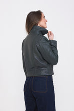 Load image into Gallery viewer, Elle Armin Leather Biker Jacket in Bottle Green RRP £299
