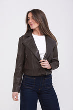 Load image into Gallery viewer, Elle Armin Leather Biker Jacket in Chocolate RRP £299
