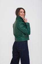 Load image into Gallery viewer, Elle Armin Leather Biker Jacket in Light Bottle RRP £299
