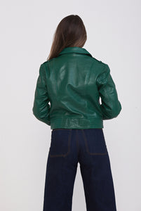 Elle Armin Leather Biker Jacket in Light Bottle RRP £299