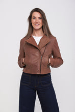 Load image into Gallery viewer, Elle Armin Leather Biker Jacket in Tan RRP £299
