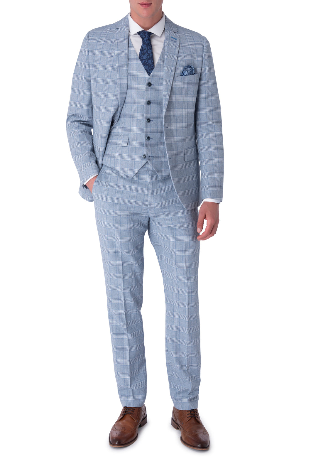 Nathan Harry Brown Blue Check Three Piece Slim Fit Suit RRP £259
