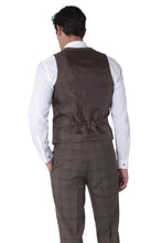 Load image into Gallery viewer, Back of waistcoat of TYLER Brown Check 100% Wool Suit
