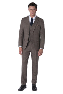 Jude Harry Brown Brown Check 100% Wool Suit RRP £299