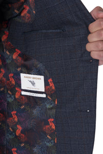 Finley Harry Brown Blue Check Slim fit 100% Wool Suit RRP £299