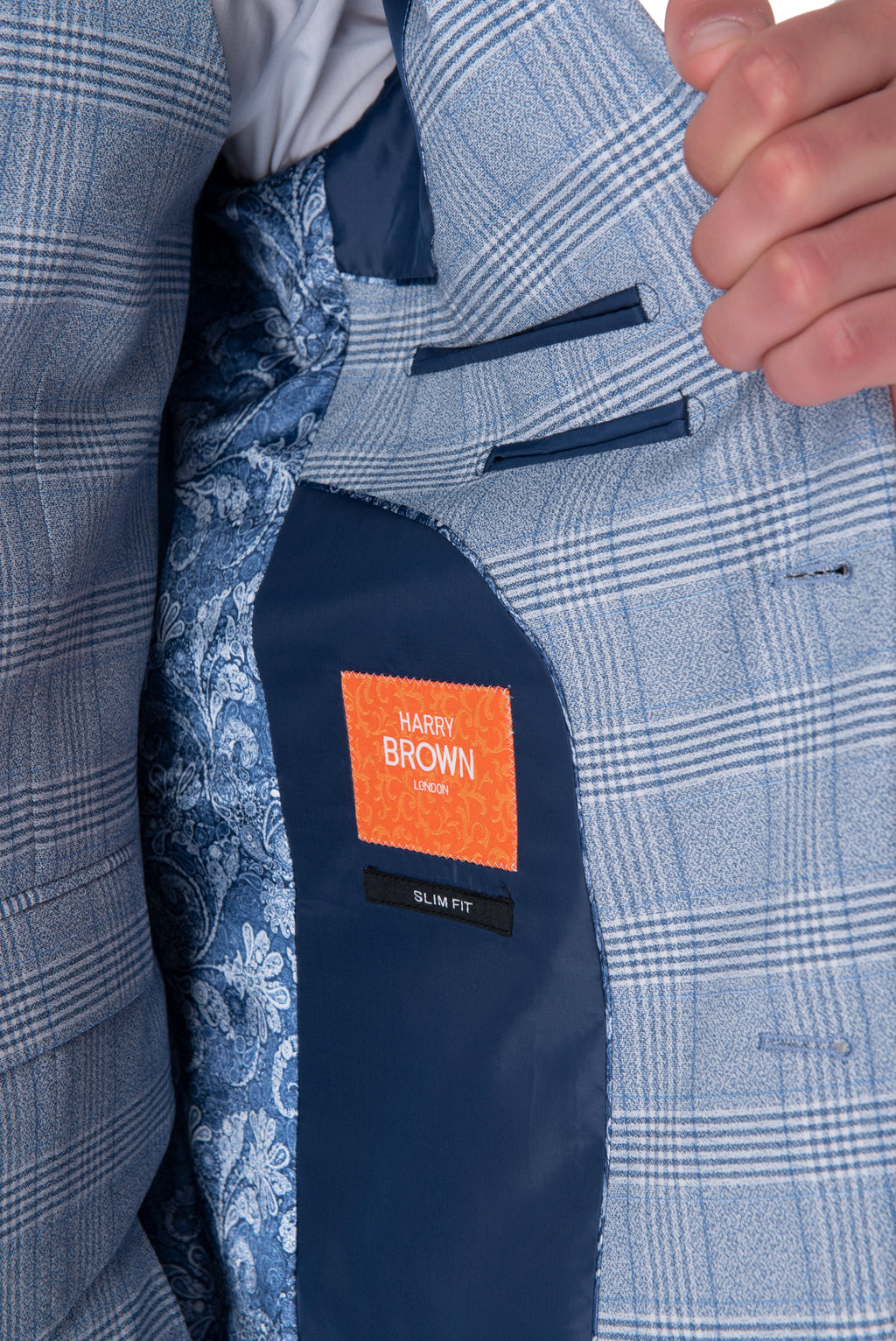 Nathan Harry Brown Blue Check Three Piece Slim Fit Suit RRP £259