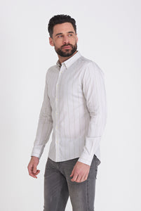 Harry Brown Cotton Twill Striped Shirt in Grey RRP £80